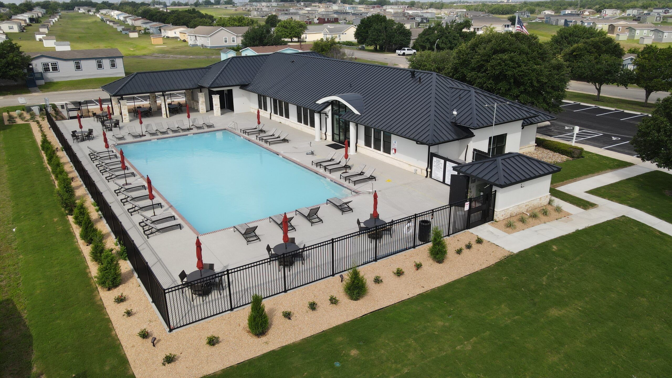Neighborhood amenity center pool aerial built by Hilltop